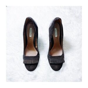 Massimo Dutti Brown Block Heel Shoes Snakeskin Accent SZ40 US9.5